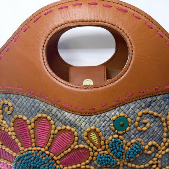 Isabella Fiore Large Raffia Floral Beaded Applique Tote Bag - Picture 10 of 12